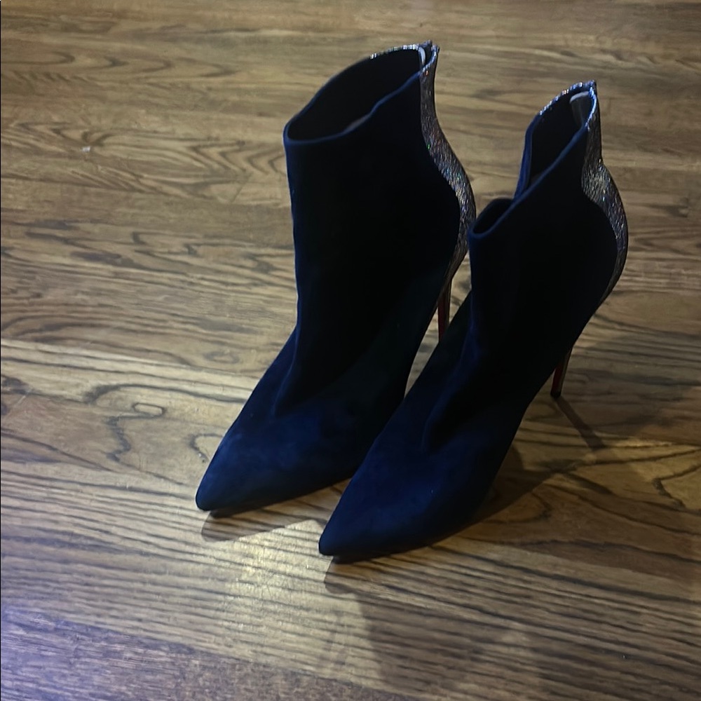 Authentic dark blue/glitter Christian Louboutin booties. Size 10 100 mm
